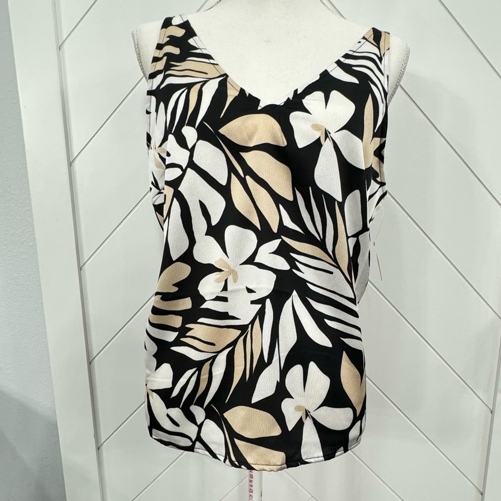 NWT Old Navy Black and White Tank Top with Tropical Print